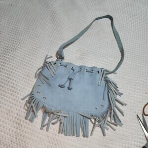 UNBRANDED EUC HANDMADE SUEDE FRINGE CROSSBODY BAG